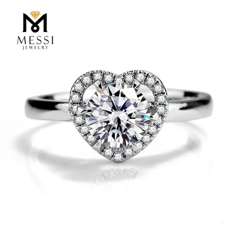 Gioielli Messi - Gioielli Messi 1ct Moissanite Donna Anello Heart Forma Anello Halo per Wedding14K 18K Gioielli in oro all'ingrosso Anelli anelli moissanite all'ingrosso 1