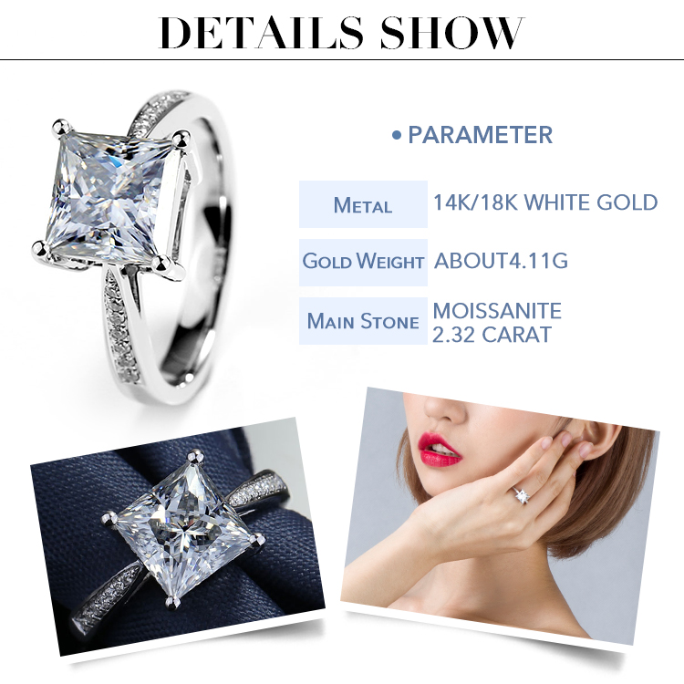 Messi Jewelry - Messi Jewelry Square princess cut moissanite diamond ring 14k 18k white gold ring for woman jewelry gift ring Rings 8