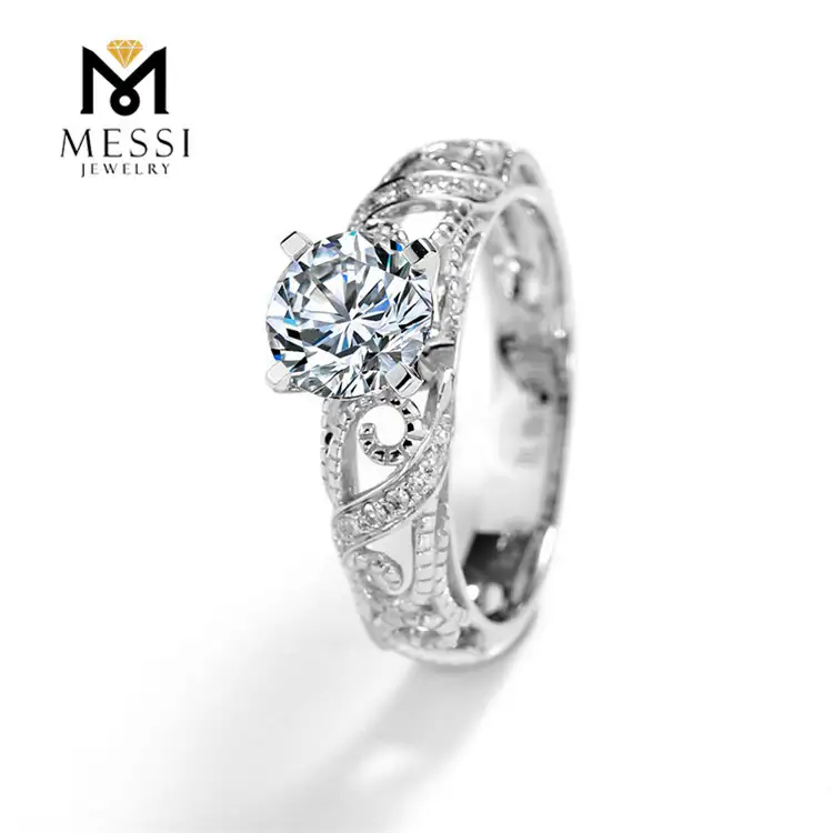 Gioielli Messi - Gioielli con fidanzamento nuziale Moissanite Anelli in oro bianco 14K per anelli da donna 1