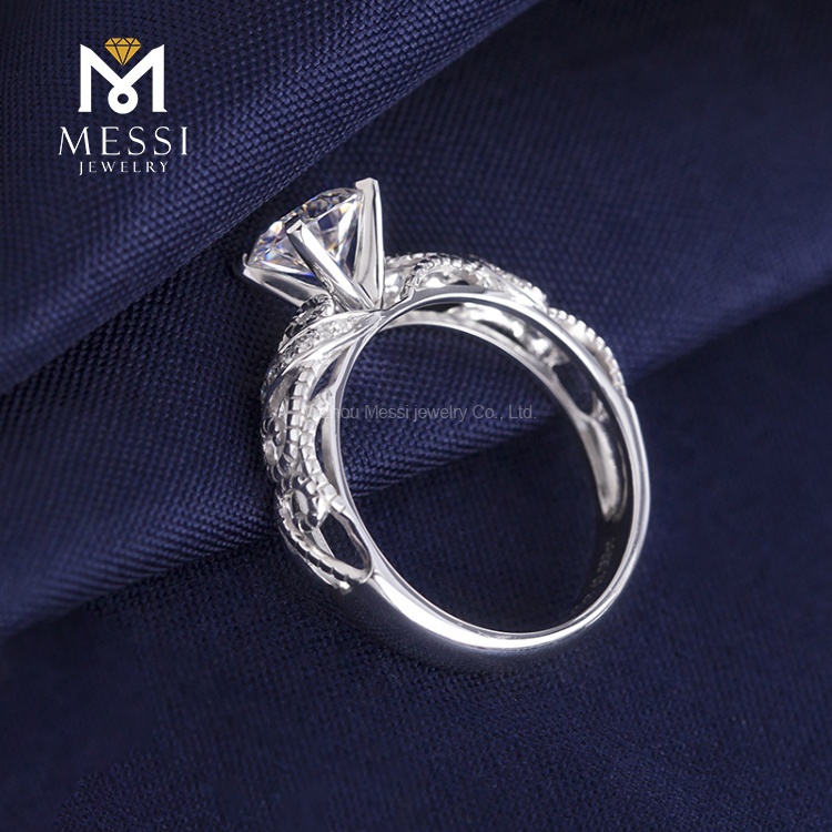 Barang Kemas Messi - Cincin Perkahwinan Moissanite Perhiasan Pertunangan 14k Cincin Emas Putih Untuk Wanita 14
