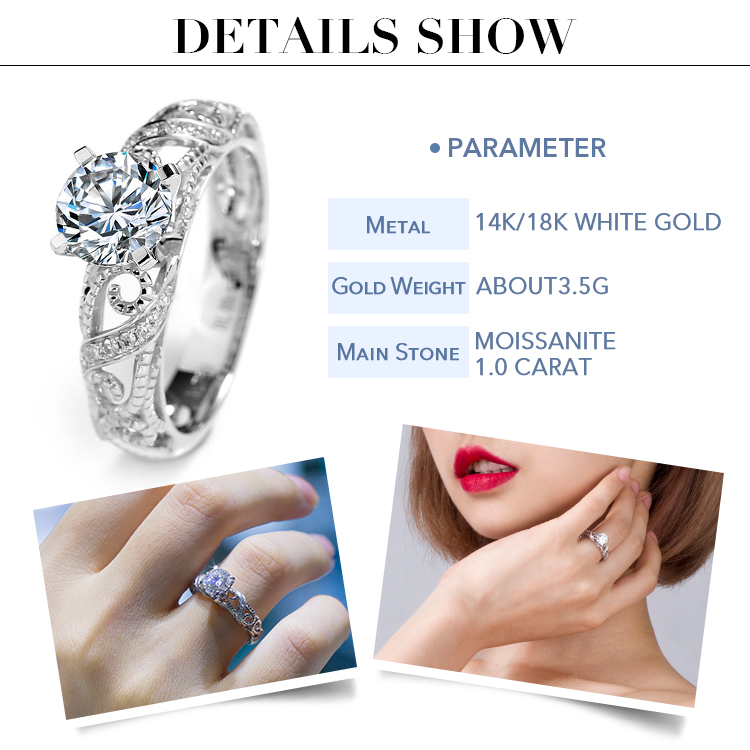 Messi Jewelry - Messi Jewelry women engagement wedding 1carat moissanite diamond 14k 18k gold ring Rings 8