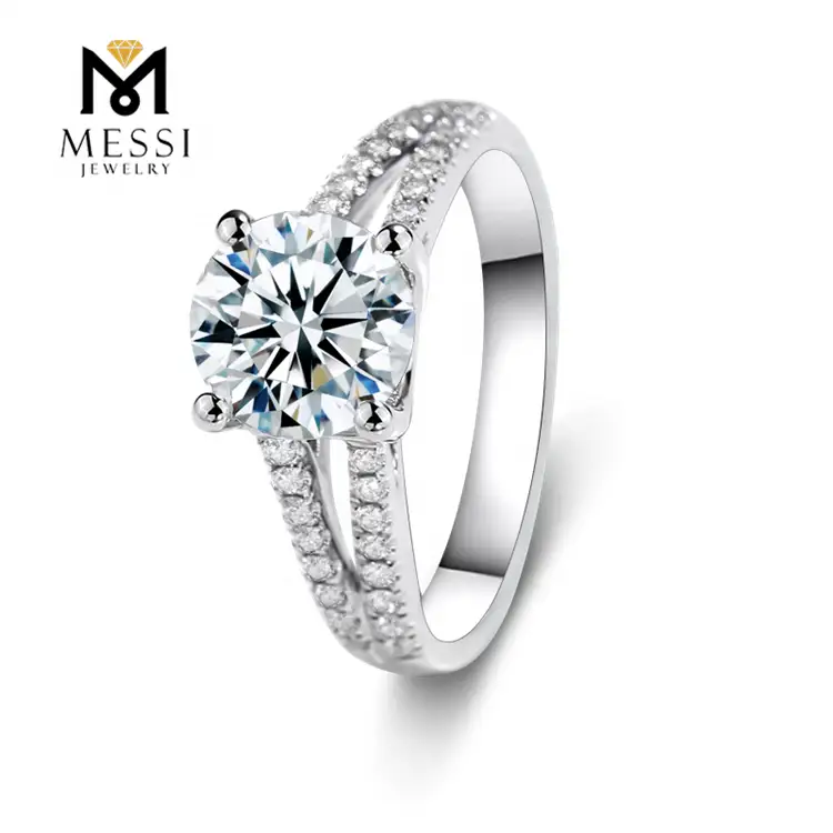 메시 쥬얼리 - 메시 보석 갈래 설정 1.5ct Moissanite 다이아몬드 약혼 결혼 반지 14K 18K 스플릿 생크 고리와 14K 18K 솔리드 화이트 골드 1