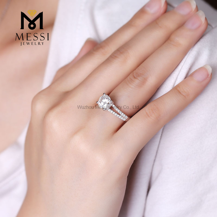 Messi Jewelry - Messi Jewelry prongs setting 1.5ct moissanite diamond engagement wedding ring in 14k 18k solid white gold with split shanks Rings 12