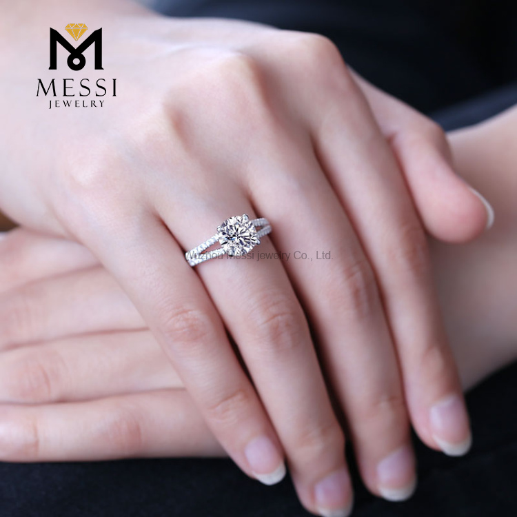 Messi Jewelry - Messi Jewelry prongs setting 1.5ct moissanite diamond engagement wedding ring in 14k 18k solid white gold with split shanks Rings 14