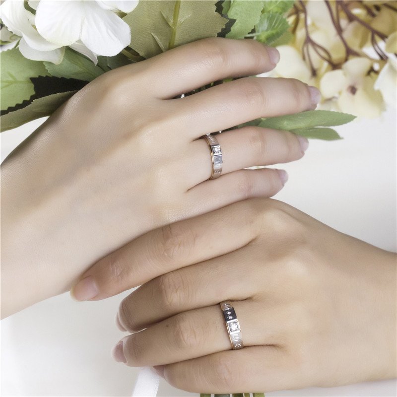 Barang Kemas Messi - Cincin Barang Kemas Messi Perkahwinan 18K emas putih dan emas mawar dua warna pertunangan berlian asli & Cincin kekasih perkahwinan Band Perkahwinan 13