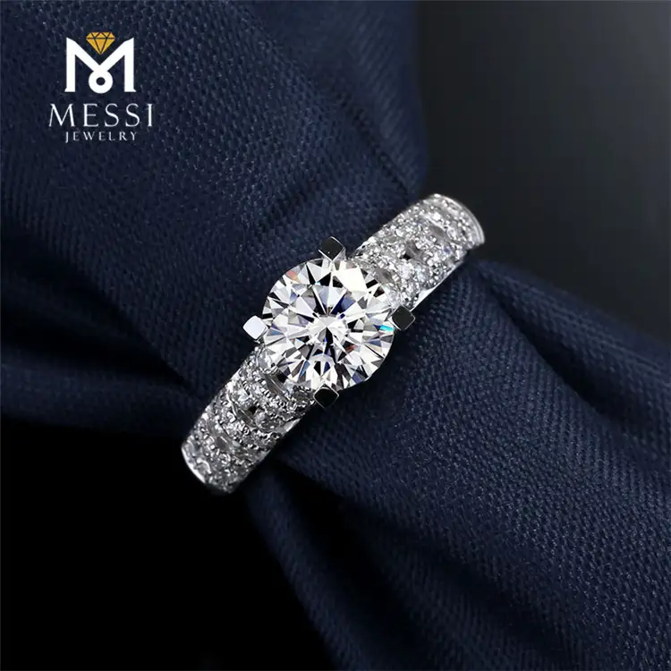 Gioielli Messi - Anelli da nozze di gioielli Messi Round Moissanite VVS Anelli 1ct White Gold 14K/18K Anelli nuziali 1