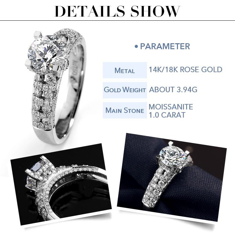 Barang Kemas Messi - Cincin perkahwinan Barang Kemas Messi Cincin VVS Moissanite Bulat 1ct emas putih 14K/18K Cincin perkahwinan 8