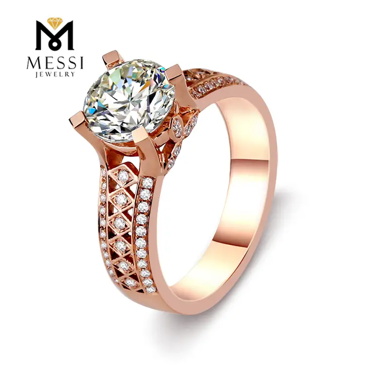 Gioielli Messi - Messi gioielli 18K anello moissanite in oro rosa moissanite da 1,5 ct per anelli da ragazza 1