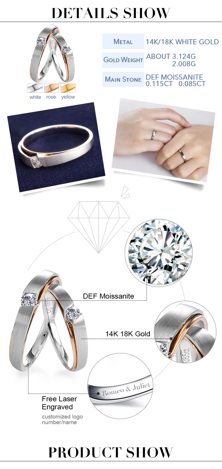 Messi Jewelry - Messi Jewelry luxury lab grown diamond rings for wedding engagement couple rings in 18k white solid gold jewelry Wedding Band 8