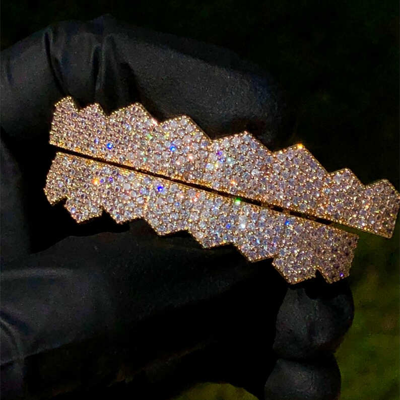 Messi Alahas - 14K nga bulawan nga hip hop grillz custom nga moissanite nga ngipon grillz Moissanite Grillz 7