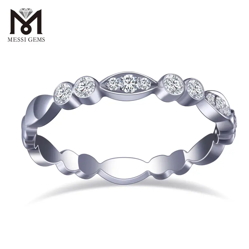 Messi Jewelry - Messi Jewelry 18K oro massiccio con moissanite mezza anello di banda eternità per donne 1
