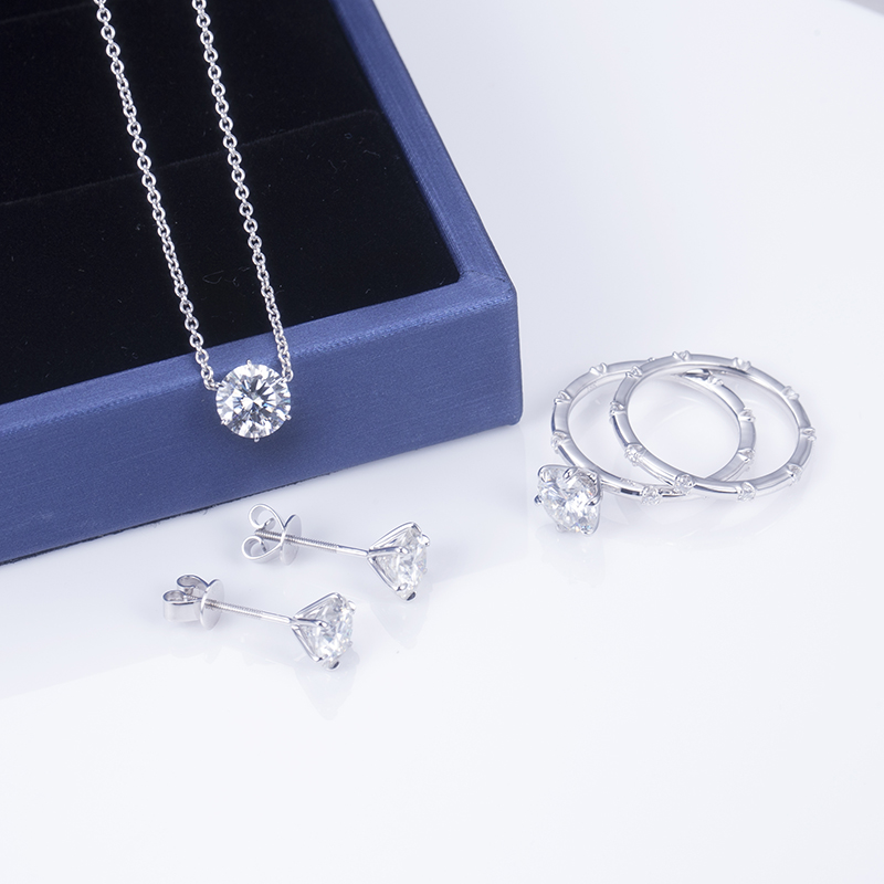 Messi Alahas - MS-573 18k White Gold 7mm D color Moissanite Ring Set Rings 12