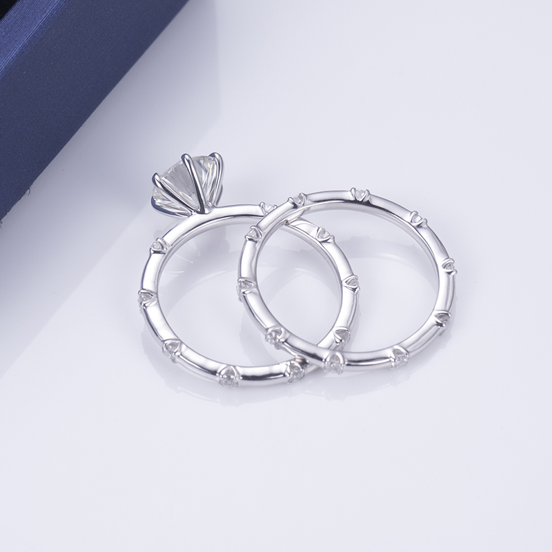 Messi Alahas - MS-573 18k White Gold 7mm D color Moissanite Ring Set Rings 10