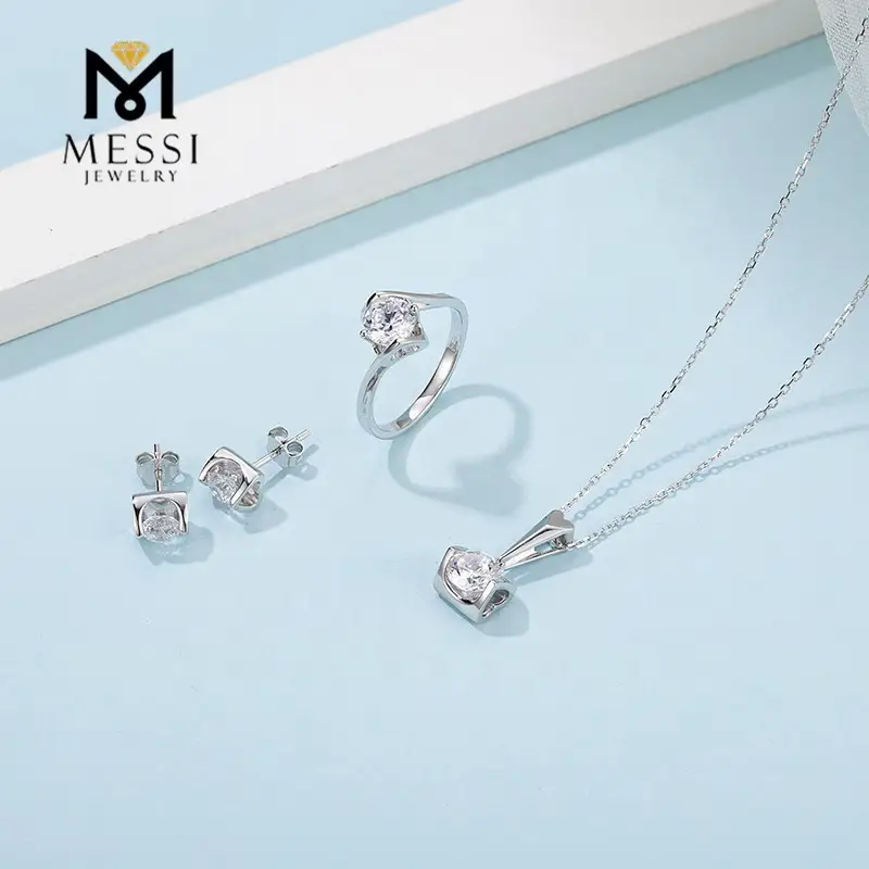 Gioielli Messi - Messi Gioielli Forma del cuore 925 Set di gioielli in argento sterling set di anelli di cranica da sposa moissanite set di gioielli 1
