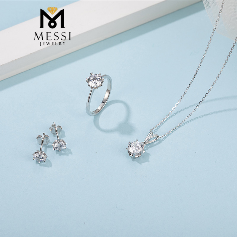 Barang Kemas Messi - Messi Barang Kemas bentuk hati 925 sterling silver perhiasan set moissanite pengantin subang kalung set cincin Set Barang kemas 8