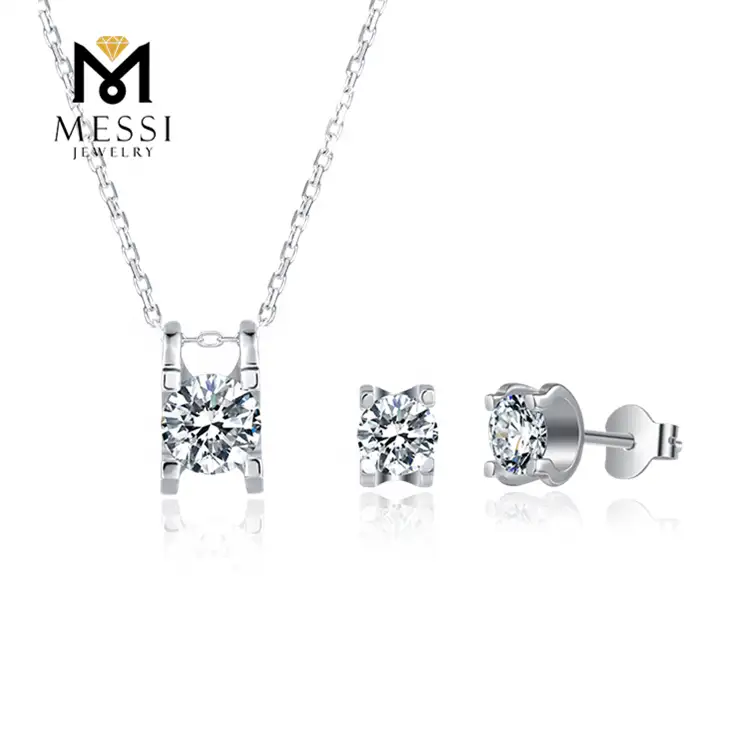Gioielli Messi - Gioielli Messi Gioielli in argento Moissanite Set di gioielli di moda da donna 925 Sterling Orenate Overing Collana Set di gioielli 1