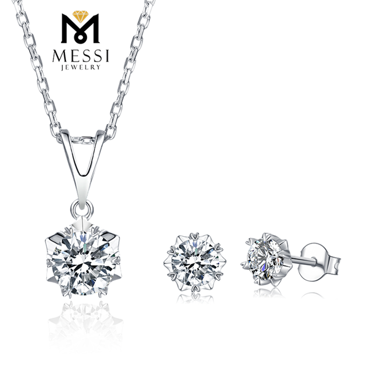 Messi Alahas - Messi Alahas 1ct moissanite snowflake silver earring necklace singsing nga set sa alahas 925 sterling silver bridal jewelry set Set nga Alahas 10
