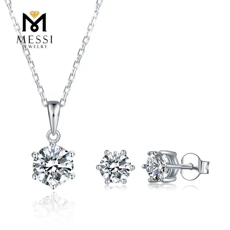 Gioielli Messi - Gioielli Messi Six Poti Set di gioielli in argento Moissanite per donne Set di anelli di cranica per le orecchie 925 set di gioielli in argento sterling 1