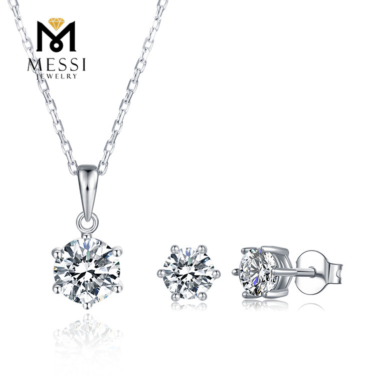 Messi Jewelry Sets: Silver Moissanite Earring Necklace Ring - Quality 925 Sterling Silver 10