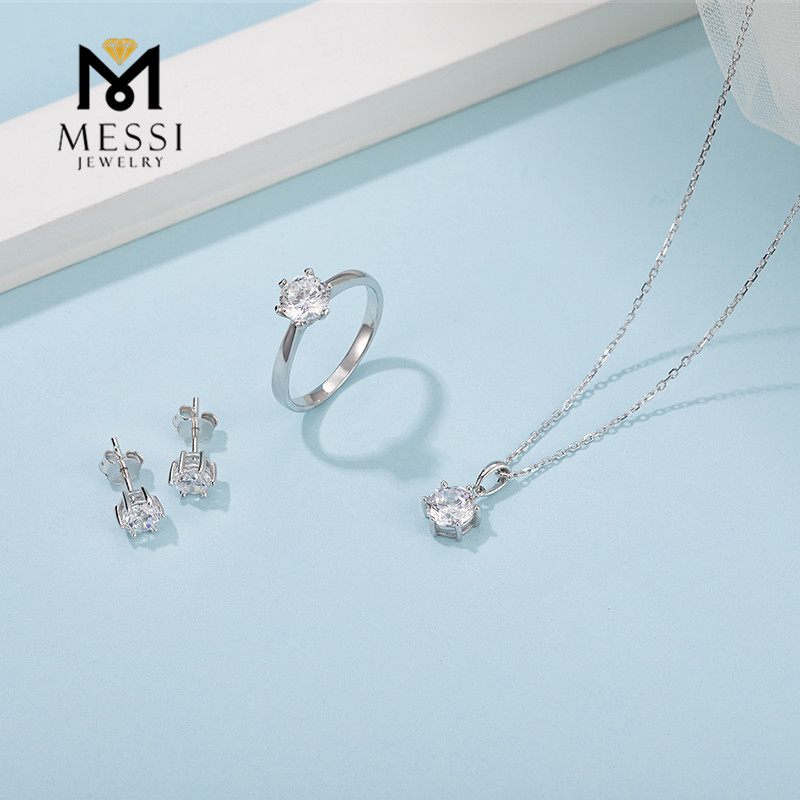Messi Jewelry Sets: Silver Moissanite Earring Necklace Ring - Quality 925 Sterling Silver 8