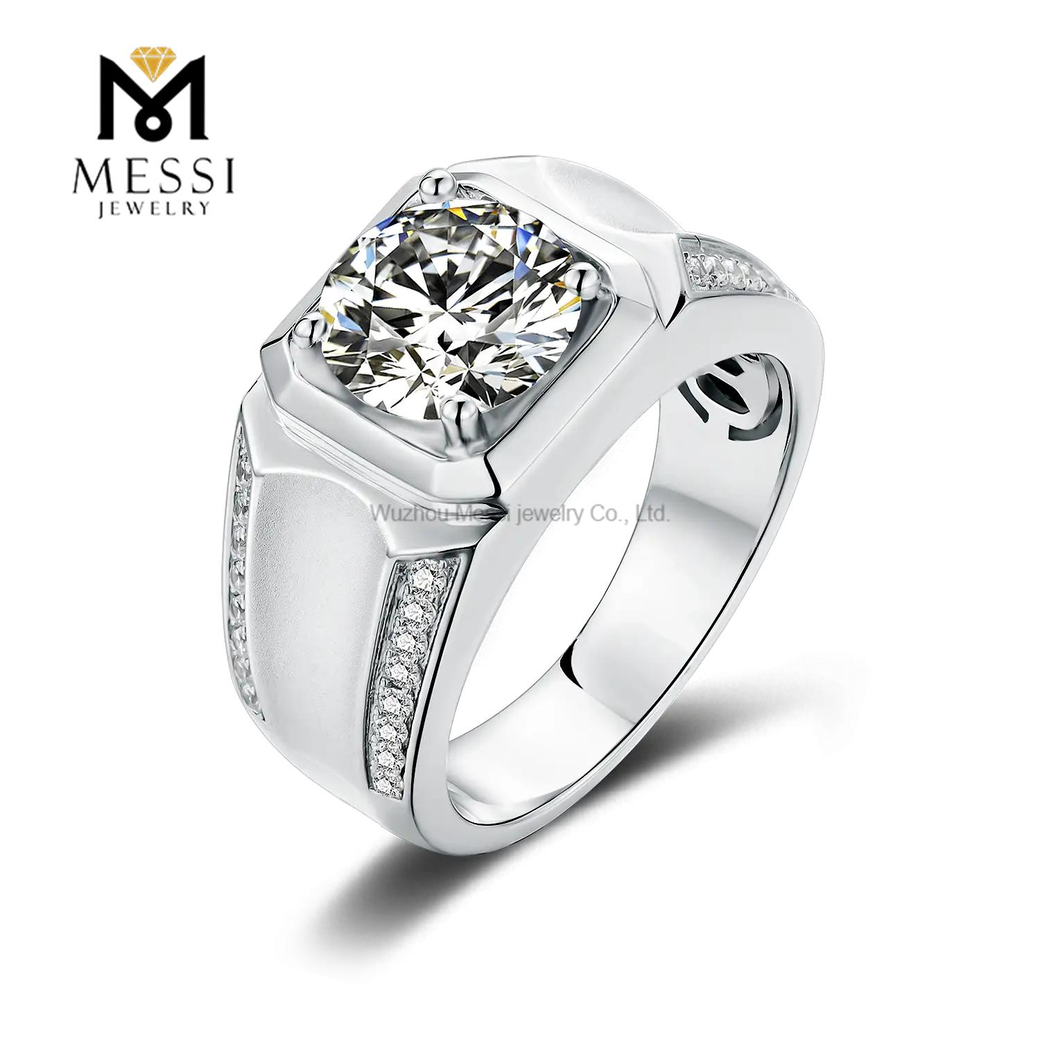 Gioielli Messi - anelli da 925silver in oro bianco 18k da 18k anelli moissaniti da 9 mm per uomo anello per uomo 1