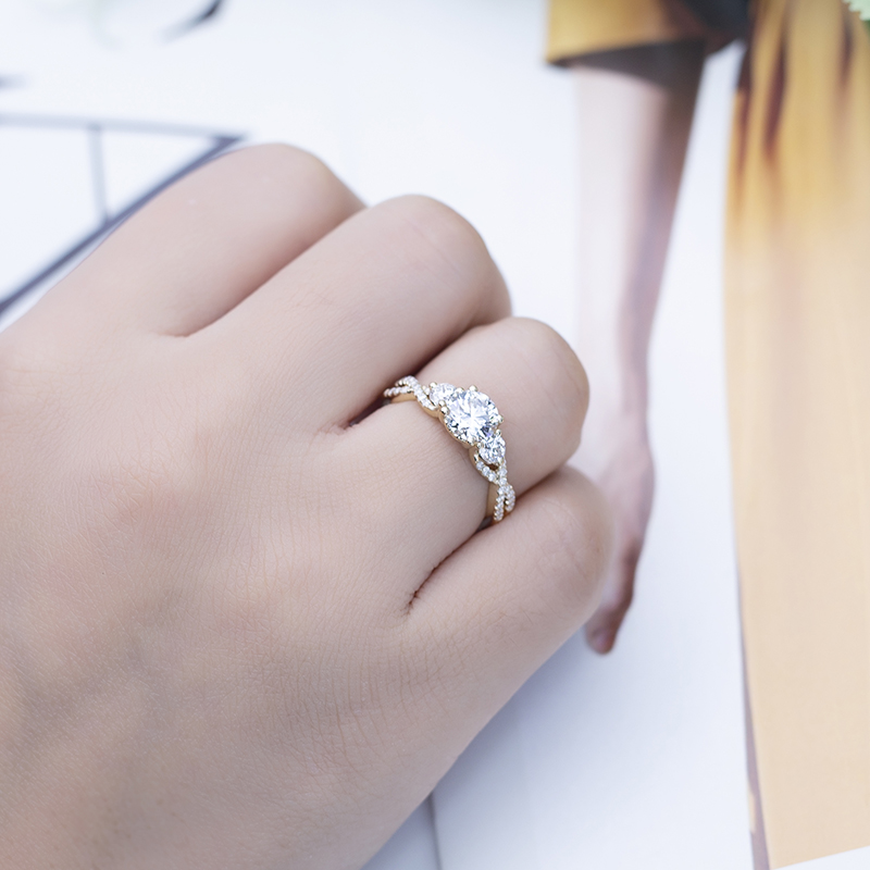 Messi Alahas - Messi Gems MS-609 Custom 1Ct DEF Moissanite Women nga nindot nga bulawan nga alahas nga singsing 12