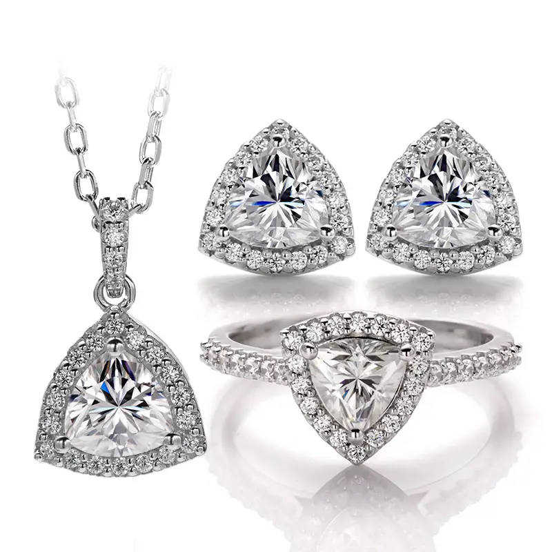 Gioielli Messi - Messi gioielli trilion tagliati DEF Moissanite 925 Silver Fashion Women Set Set di gioielli 1