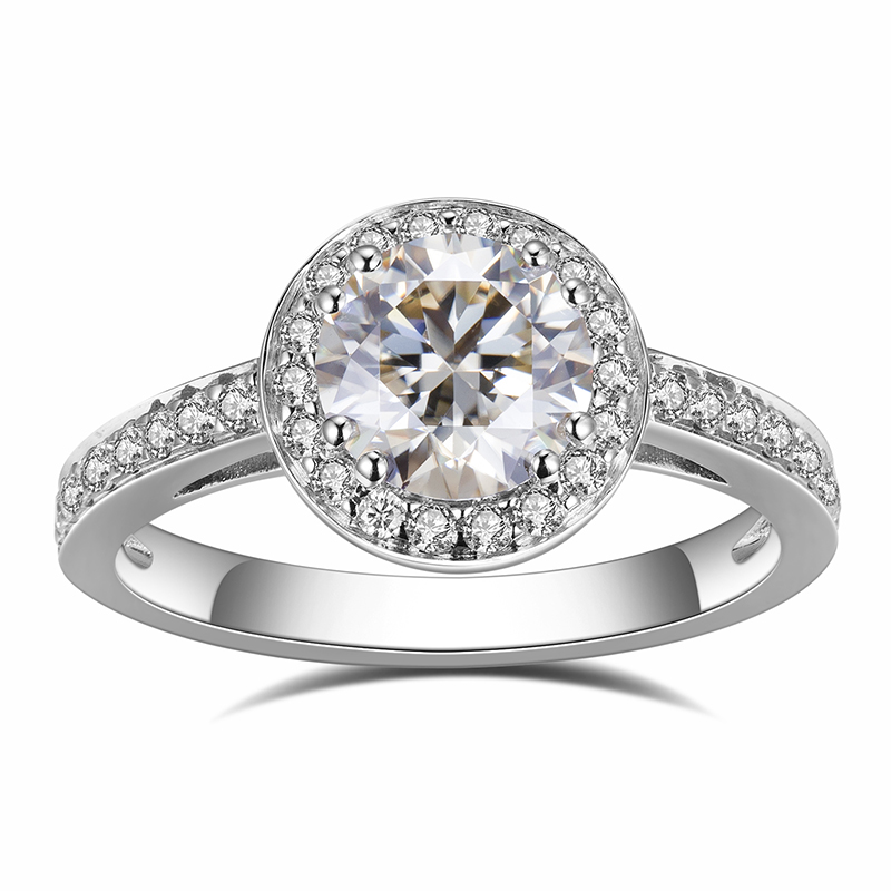 Messi Jewelry - Messi Jewelry MSR-535 14K White Gold E 6.5MM Halo Or Band Engagement Wedding Dark Yellow Moissanite Ring Rings 8