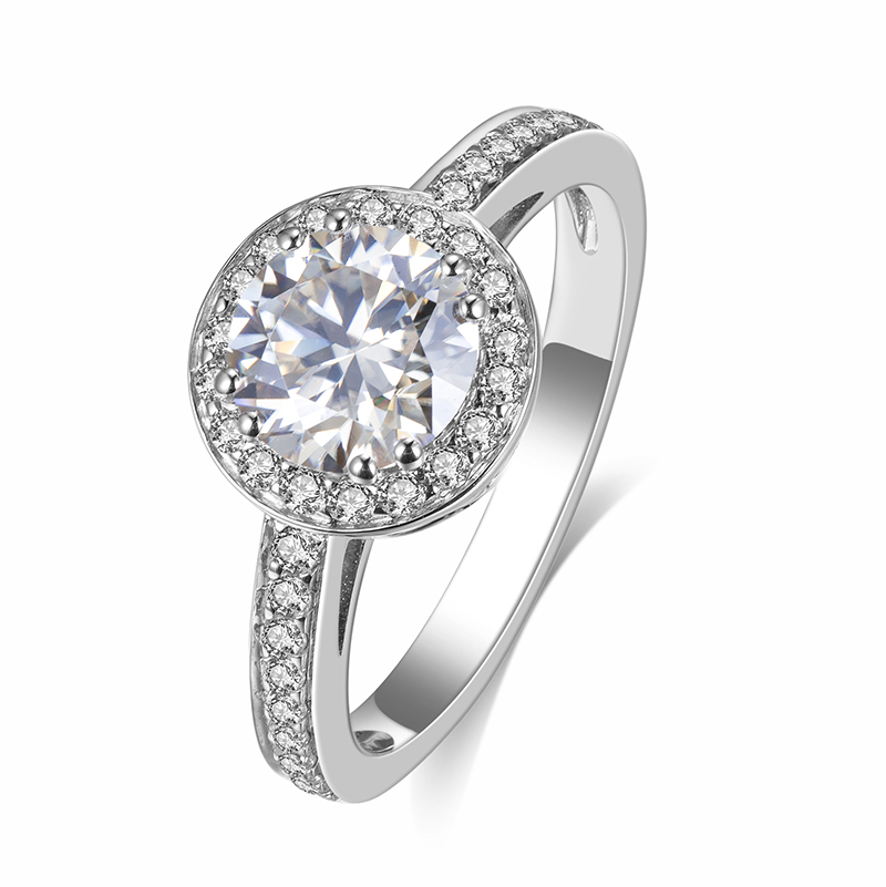 Messi Jewelry - Messi Jewelry MSR-535 14K White Gold E 6.5MM Halo Or Band Engagement Wedding Dark Yellow Moissanite Ring Rings 9