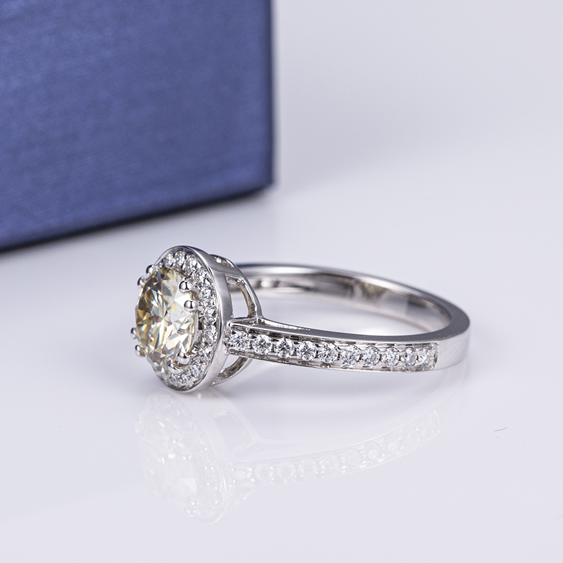 Messi Jewelry - Messi Jewelry MSR-535 14K White Gold E 6.5MM Halo Or Band Engagement Wedding Dark Yellow Moissanite Ring Rings 11