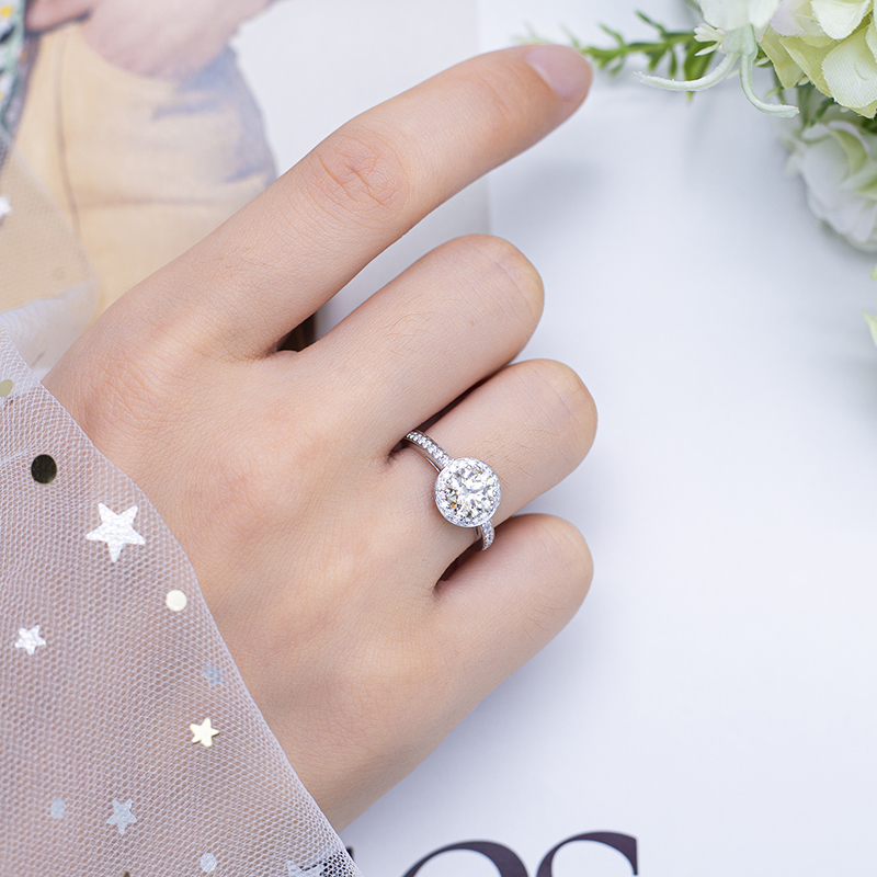 Messi Jewelry - Messi Jewelry MSR-535 14K White Gold E 6.5MM Halo Or Band Engagement Wedding Dark Yellow Moissanite Ring Rings 12