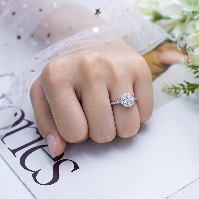 Messi Jewelry - Messi Jewelry MSR-535 14K White Gold E 6.5MM Halo Or Band Engagement Wedding Dark Yellow Moissanite Ring Rings 13