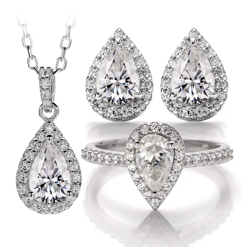 Gioielli Messi - Gioielli Messi HL06M 1CT CHOT PERE DEF MOISSANITE 925 Set di gioielli ad anello d'argento 1