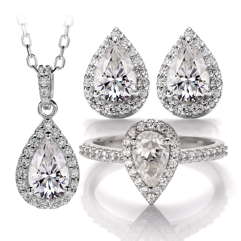 Messi Jewelry - MessI jewelry HL06M 1Ct Pear Cut DEF Moissanite 925 Ailver Ring Set Jewelry Set 18