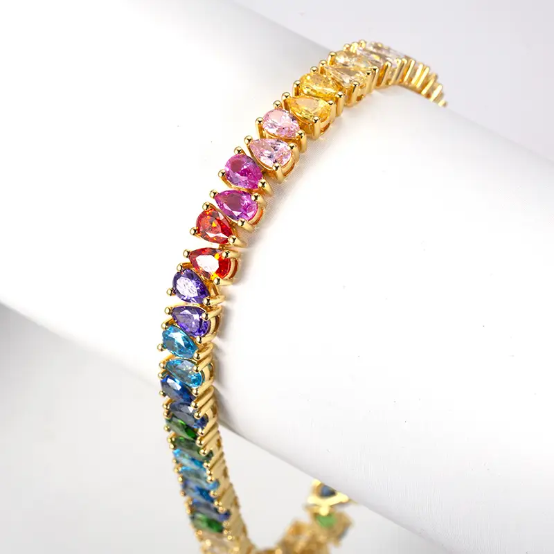 Joyas Messi - Joyas Messi MSB -527 Sliver Rainbow Gold Joyería CZ Collar de brazalete de oro amarillo 1
