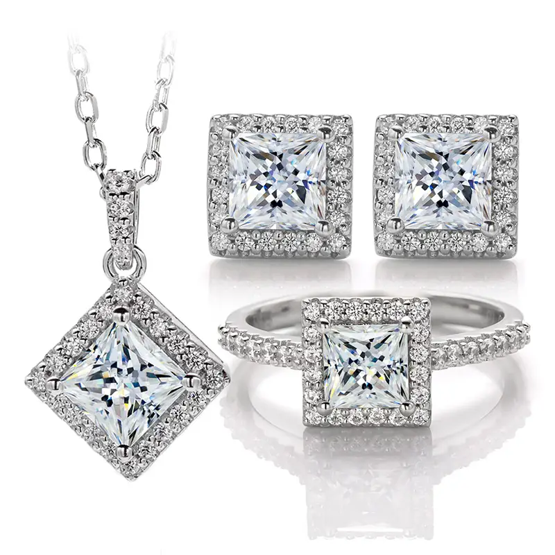 Gioielli Messi - Gioielli Messi HL01M 1 CT Square Cut Def Moissanite 925 Set di gioielli ad anello d'argento 1