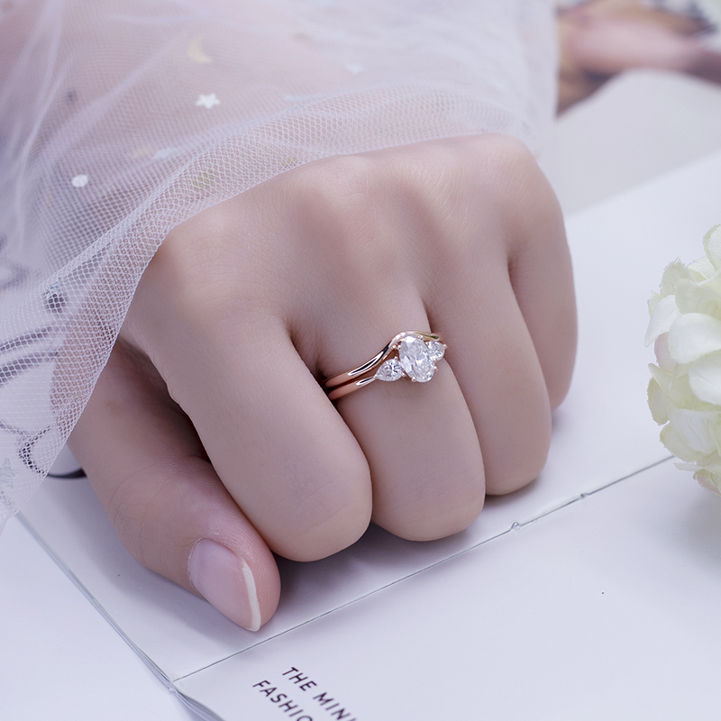 Messi Alahas - Messi Alahas MSR-553 14k Rose Gold DEF Engagement Wedding of Women OV Ug PS Moissanite Ring Set Rings 13