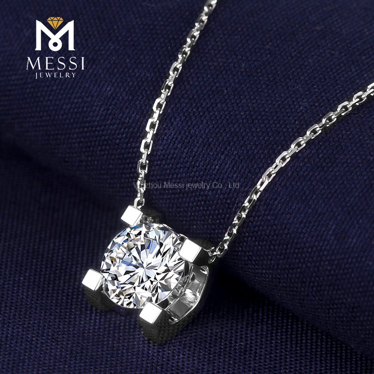 Messi Jewelry - Messi Jewelry MS-273 AU750 18K 14k White Gold 2Ct moissanite Necklace Moissanite Gold Jewelry 9