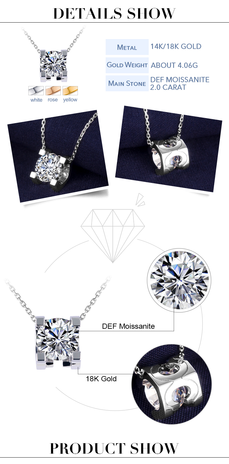 Messi Jewelry - Messi Jewelry MS-273 AU750 18K 14k White Gold 2Ct moissanite Necklace Moissanite Gold Jewelry 14