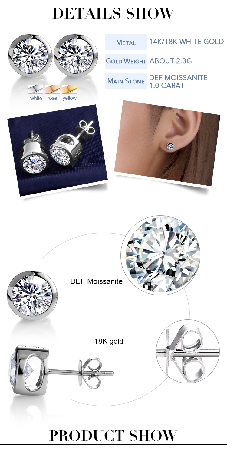 Messi Jewelry - Messi Jewelry wholesale price 14k gold 1 carat DEF moissanite stud earrings for gift Earrings 8