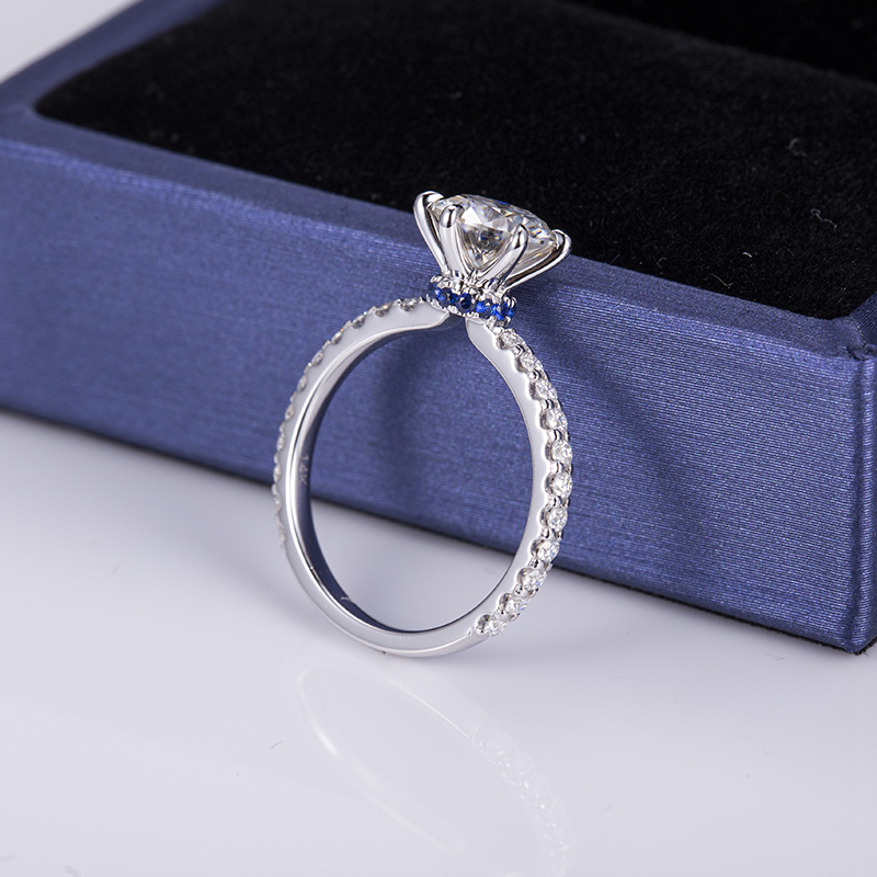 Messi Alahas - Messi Jeweley MSR-540 14K White Gold 7mm Engagement Wedding Emerald Moissanite Ring Singsing 9