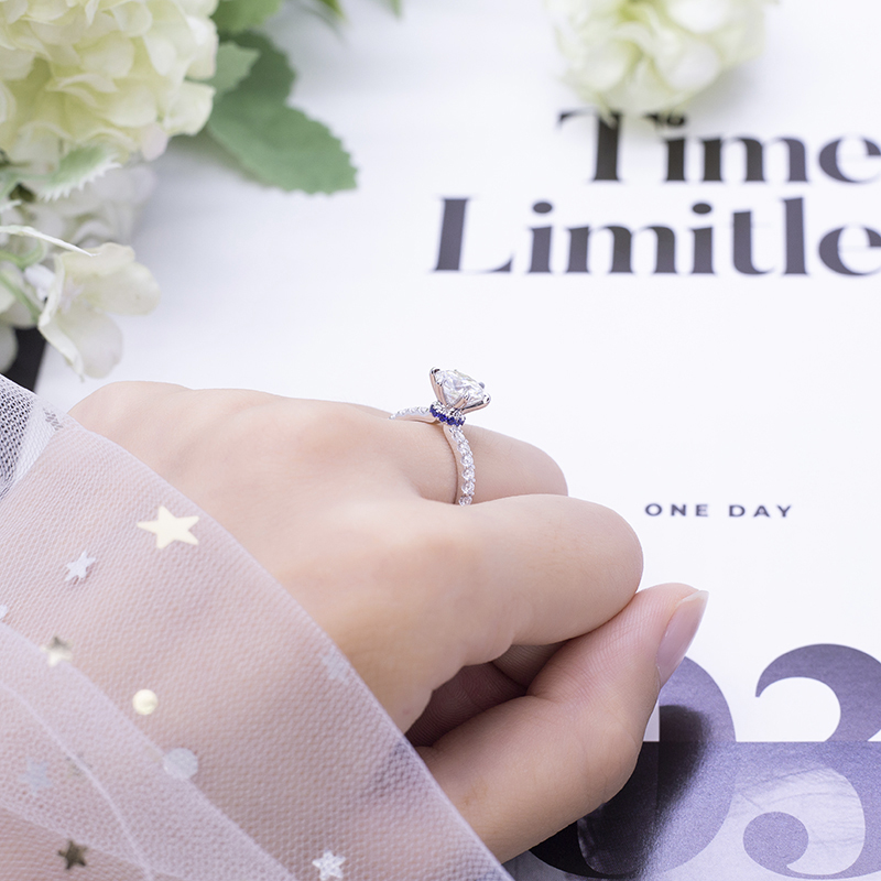 Messi Alahas - Messi Jeweley MSR-540 14K White Gold 7mm Engagement Wedding Emerald Moissanite Ring Singsing 13