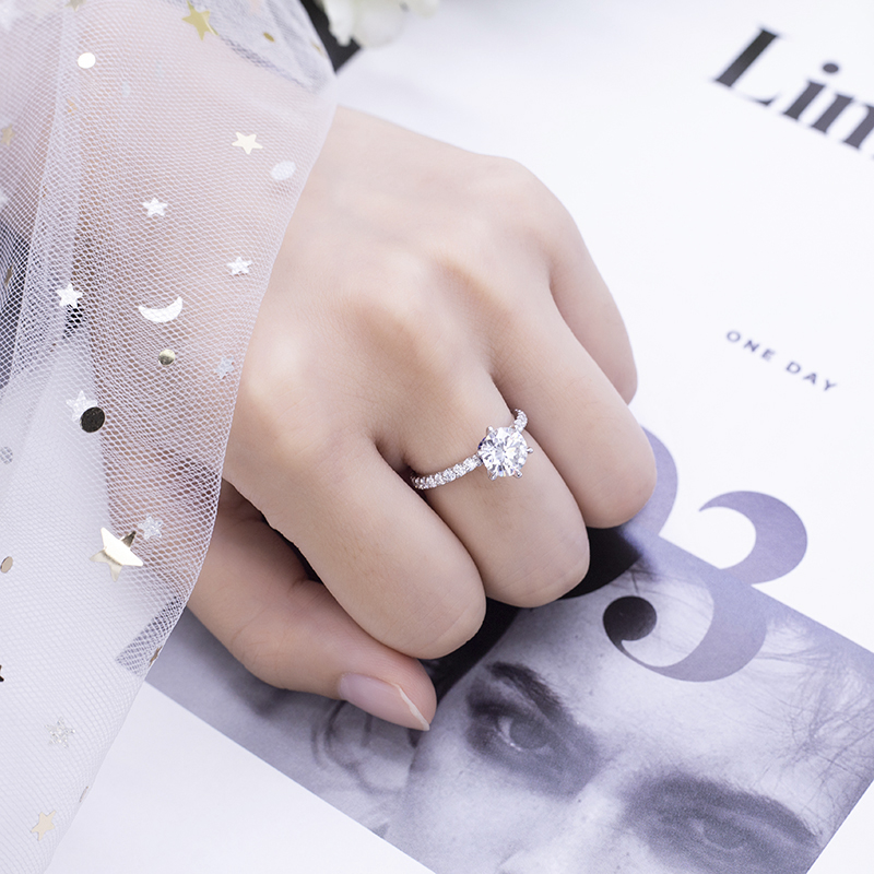 Messi Alahas - Messi Jeweley MSR-540 14K White Gold 7mm Engagement Wedding Emerald Moissanite Ring Singsing 12