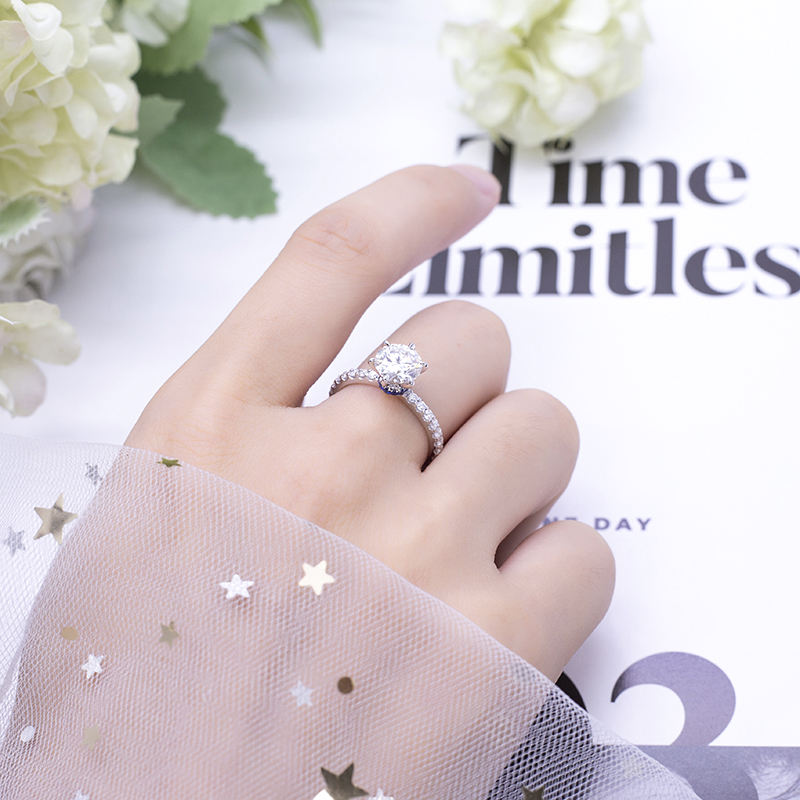 Messi Alahas - Messi Jeweley MSR-540 14K White Gold 7mm Engagement Wedding Emerald Moissanite Ring Singsing 11