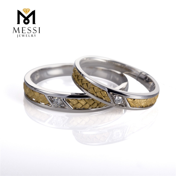 Messi Alahas 18k diamante singsing fashion alahas puti ug rosas nga bulawan nga kolor diamante singsing sa kasal set