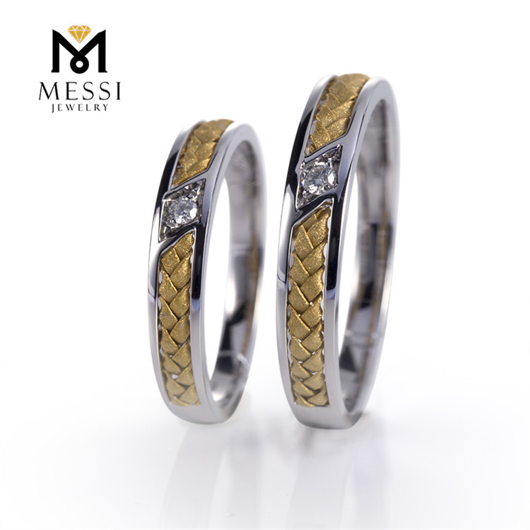 Messi Alahas 18k diamante singsing fashion alahas puti ug rosas nga bulawan nga kolor diamante singsing sa kasal set