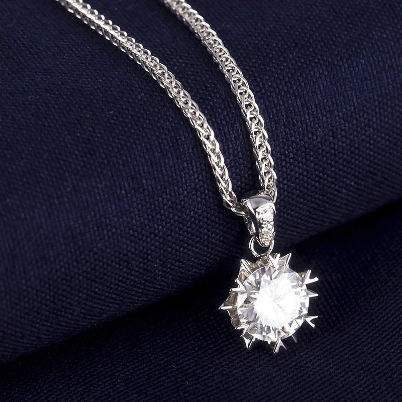 Bijoux Messi - Messi Jewelry MS-280 Fabricant Prix blanc Gold 1CT Collier de forme de fleur Moisanite 12