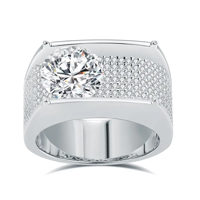Gioielli Messi - Messi Jewelry MS776 Man Ring Diamanite Diamond Luxury Style Moissanite Round 1ct Man Gift Ring Ring 18k Gold Men Rings 1