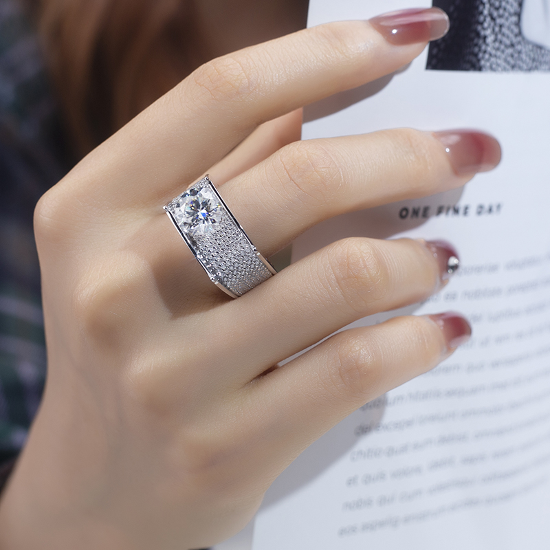 Barang Kemas Messi - Barang Kemas Messi MS776 Cincin Lelaki moissanite diamond gaya mewah moissanite bulat 1ct cincin hadiah lelaki 18k emas Cincin Lelaki 12