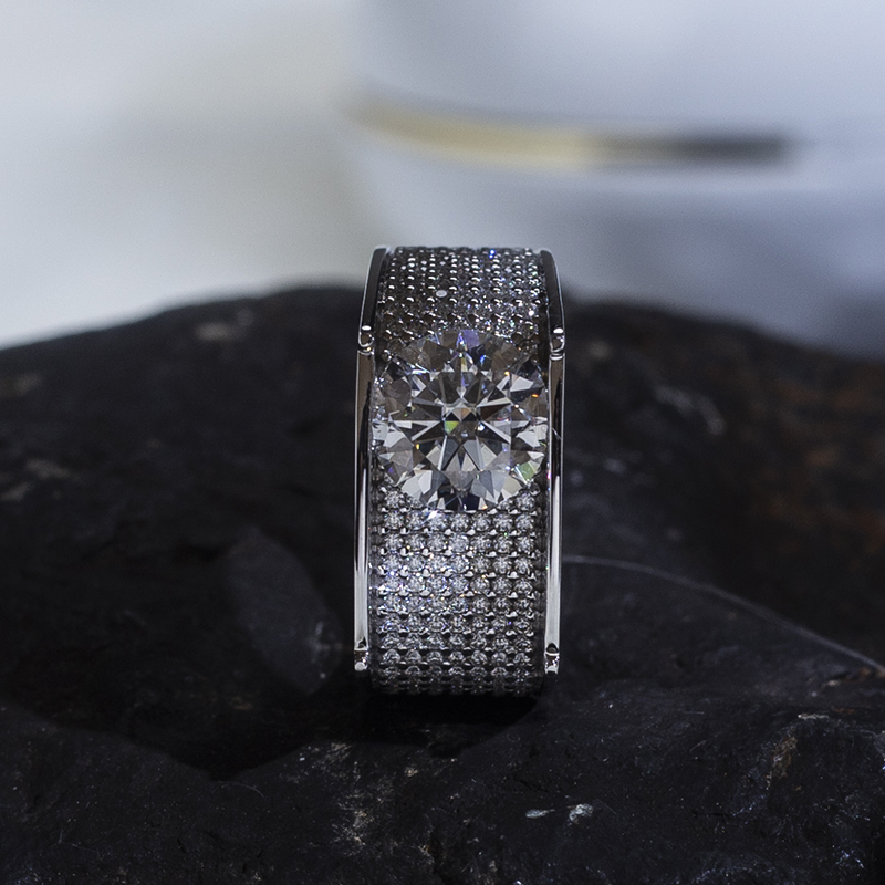 Barang Kemas Messi - Barang Kemas Messi MS776 Cincin Lelaki moissanite diamond gaya mewah moissanite bulat 1ct cincin hadiah lelaki 18k emas Cincin Lelaki 8